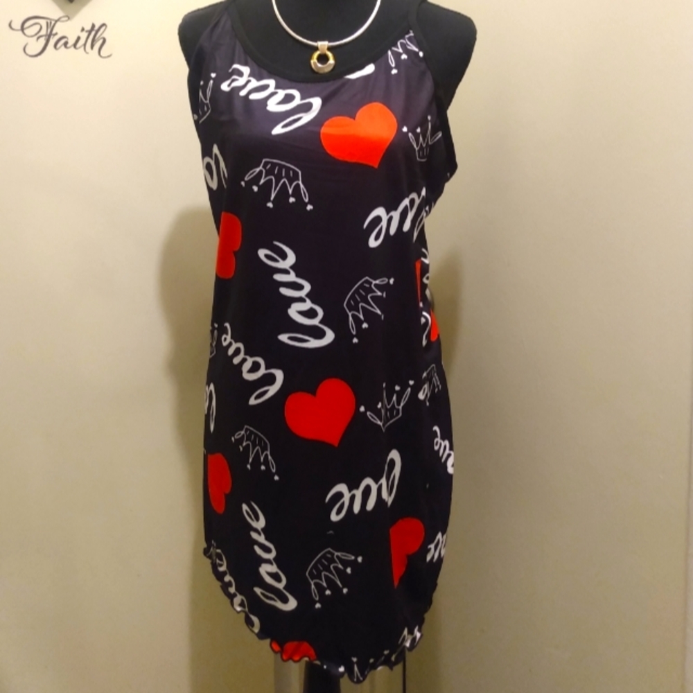 D) Love hearted Size Large Spagetti Strap Lingerie Gown With Stretch